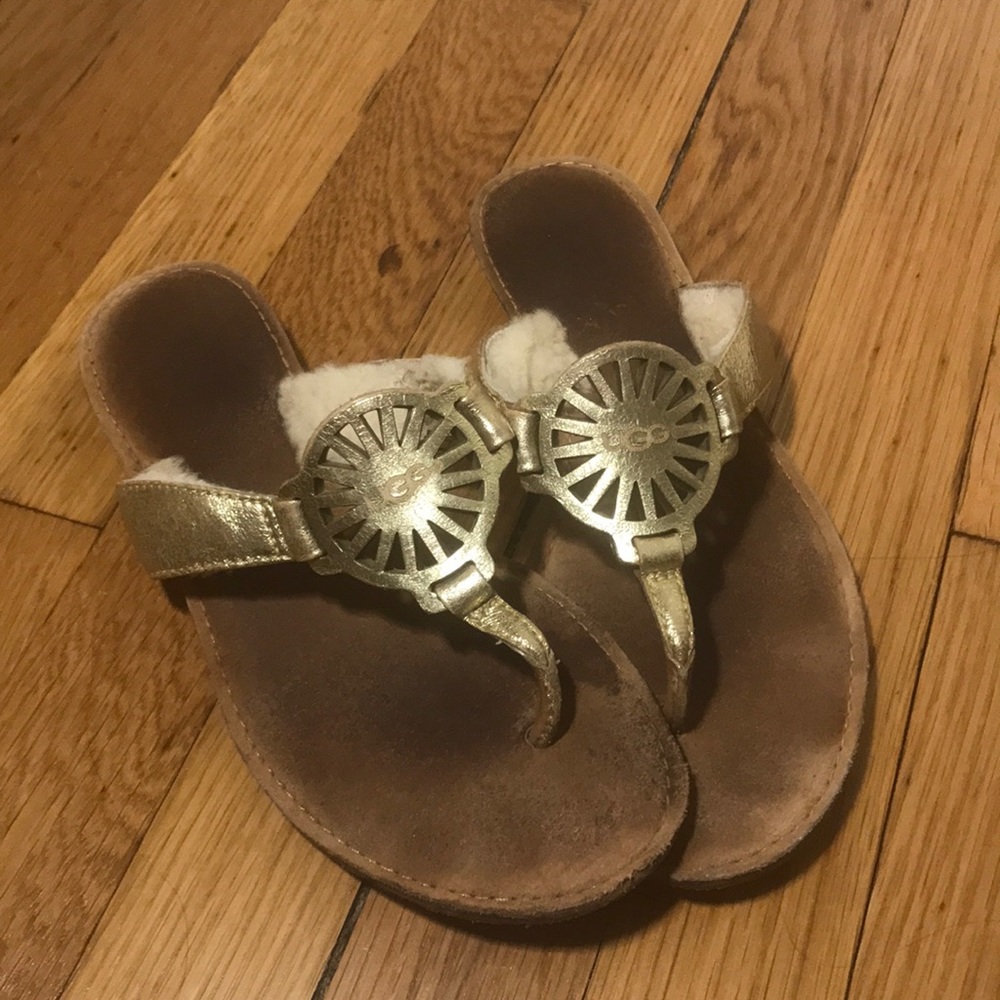 Gold UGG Sandals with fur
